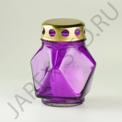 Лампада неугасимая, стекло, металлическая крышка, фиолетовая, 11 см