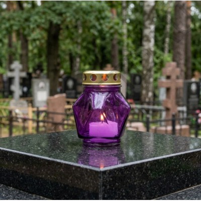 Лампада неугасимая, стекло, металлическая крышка, фиолетовая, 11 см