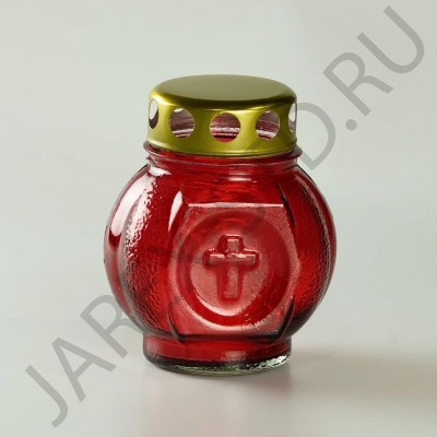 Лампада неугасимая, стекло, металлическая крышка, красная, 11 см