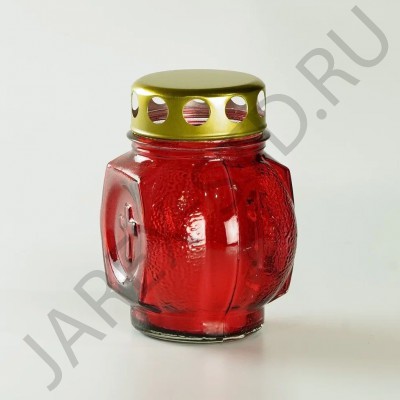 Лампада неугасимая, стекло, металлическая крышка, красная, 11 см