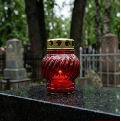 Лампада неугасимая, стекло, металлическая крышка, красная, 10,5 см