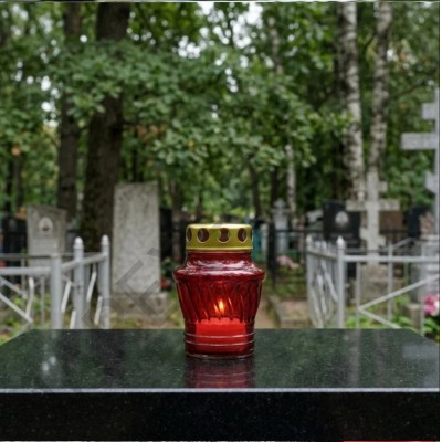Лампада неугасимая, стекло, металлическая крышка, красная, 11 см
