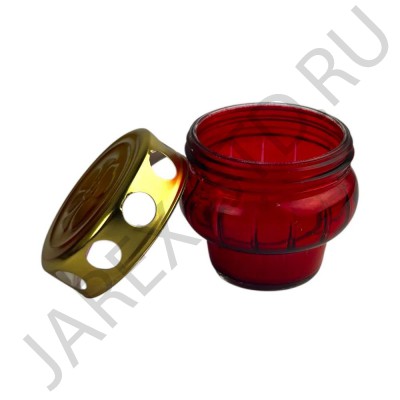 Лампада неугасимая, металлическая крышка, стекло, красная, 8 см