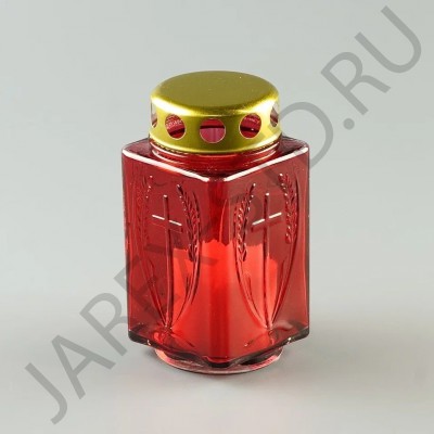 Лампада неугасимая, стекло, металлическая крышка, красная, 12,5 см
