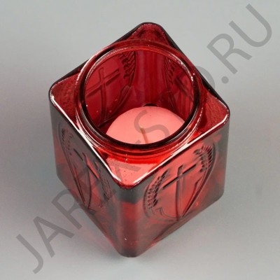 Лампада неугасимая, стекло, металлическая крышка, красная, 12,5 см