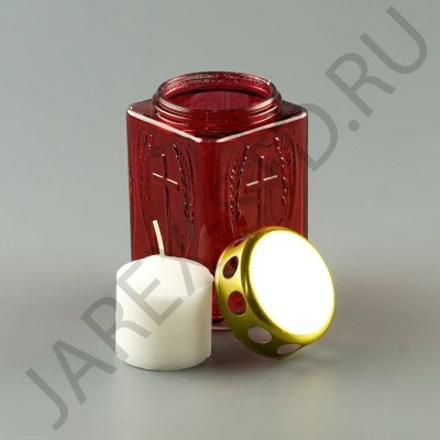 Лампада неугасимая, стекло, металлическая крышка, красная, 12,5 см