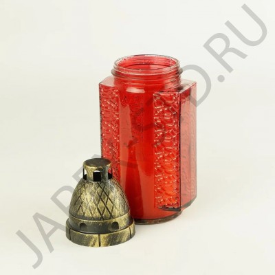 Лампада неугасимая, стекло, пластиковая крышка, красная, 19,5 см