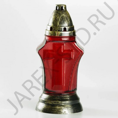 Лампада неугасимая, стекло, пластиковая крышка, красная, 25 см