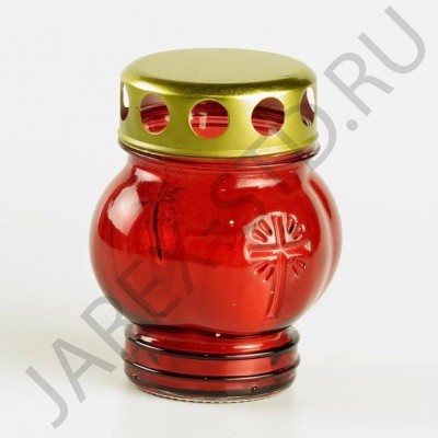 Лампада неугасимая, стекло, с крестом, металлическая крышка, красная, 9,5 см