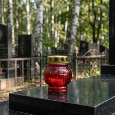 Лампада неугасимая, стекло, с крестом, металлическая крышка, красная, 9,5 см