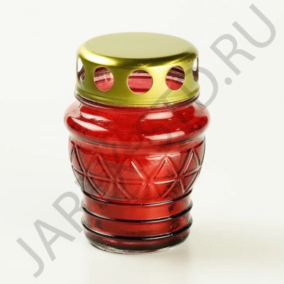 Лампада неугасимая, стекло, металлическая крышка, красная, 9,2 см