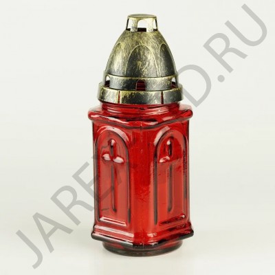 Лампада неугасимая, стекло, пластиковая крышка, красная, 20,5 см