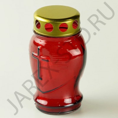 Лампада неугасимая, стекло, металлическая крышка, красная, 12 см