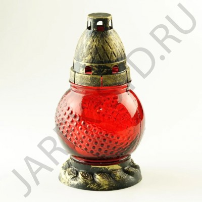 Лампада неугасимая, стекло, пластиковая крышка, красная, 17,5 см