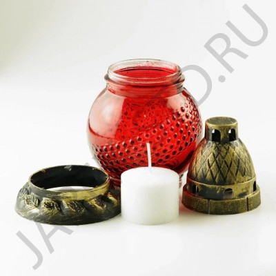 Лампада неугасимая, стекло, пластиковая крышка, красная, 17,5 см