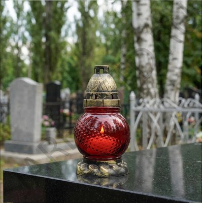 Лампада неугасимая, стекло, пластиковая крышка, красная, 17,5 см