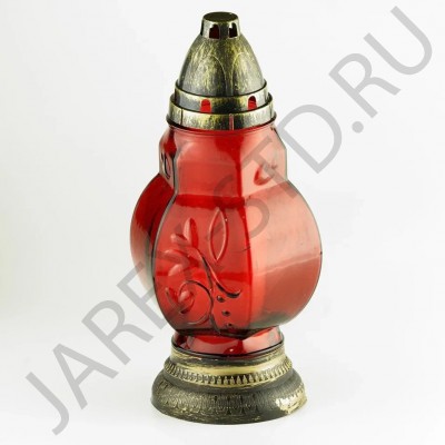 Лампада неугасимая, стекло, пластиковая крышка, красная, 29 см
