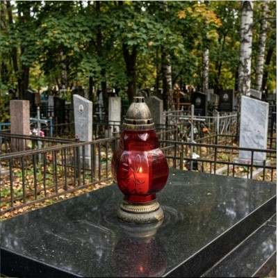 Лампада неугасимая, стекло, пластиковая крышка, красная, 29 см