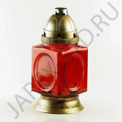 Лампада неугасимая, стекло, пластиковая крышка, красная, 30,5 см
