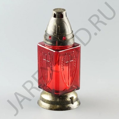 Лампада неугасимая, стекло, пластиковая крышка, подставка, красная, 19,5 см