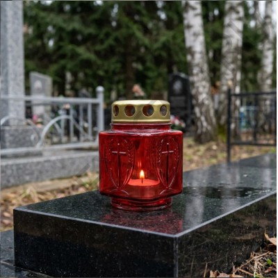 Лампада неугасимая, стекло, с крестом, металлическая крышка, красная, 9,8 см