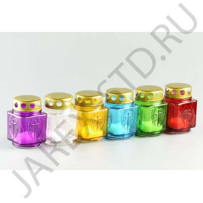 Лампада неугасимая, стекло, с крестом, металлическая крышка, МИКС, 9,8 см
