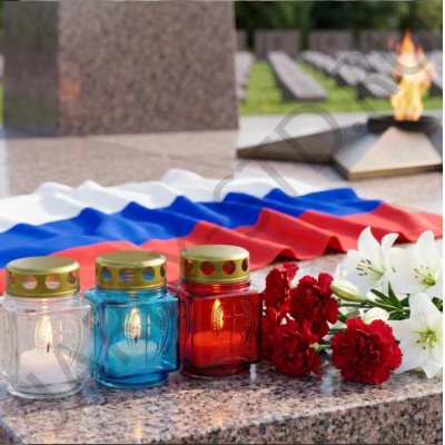 Лампада неугасимая, стекло, с крестом, металлическая крышка, МИКС Триколор, 9,8 см