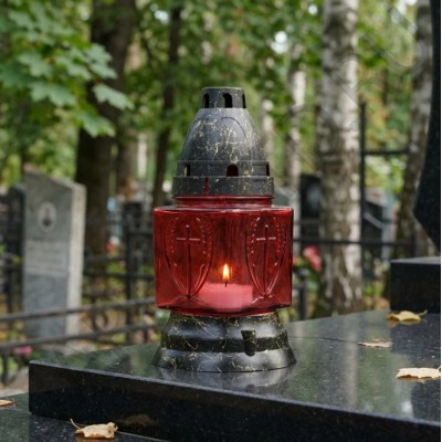 Лампада неугасимая, стекло, с крестом, пластиковая крышка, подставка, красная, 16,5 см