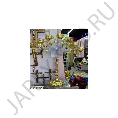 Семисвечник напрестольный «Крест», золочение, эмаль