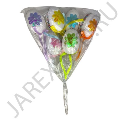 Набор пасхальный "Яйца на палочке", цветные со цветами, 6 штук; h6.Арт.ПС-Я-16018