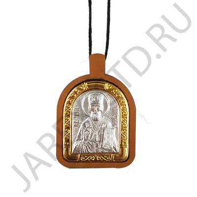 "Николай Чудотворец", нательная икона (образок), мельхиор, дерево, сереберение, золочение.Арт.ОНП-М-002/101