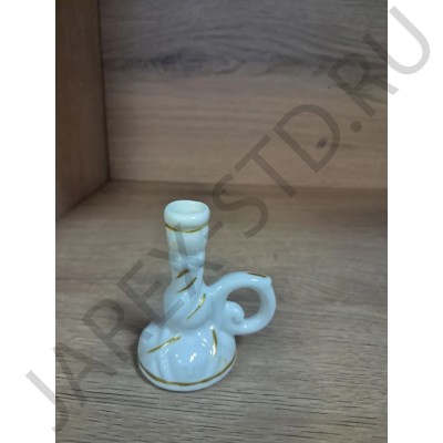 Подсвечник «Катушка с ручкой», керамика, белый с золотом, 6,5 см