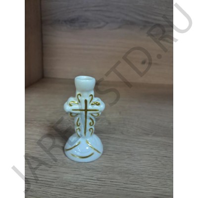 Подсвечник «Крест», керамика, белый с золотом, 6,5 см