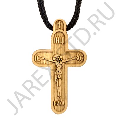 Православный крестик на гайтане, дерево самшит; h3,5.Арт.КНД-59