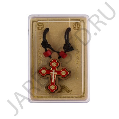 Православный нательный крест, металл, цветная эмаль, дерево; h42.Арт.КН-4879-23