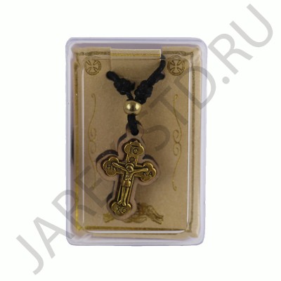 Православный нательный крест на  гайтане, металл, дерево; h42,5.Арт.КН-4879-22