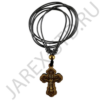 Православный нательный крест на гайтане, металл, дерево; h 43.Арт.КН-4879-30