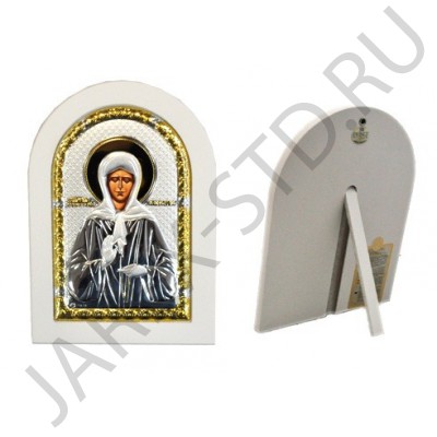 Икона "Матрона", арочная, риза металл, рамка светлый мдф, напыление серебро&золото; 10*14.Арт.И-ГР-1112WH-DX