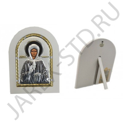 Икона «Матрона» арочная, риза металл, серебро и золото, 15×21 см