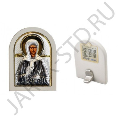 Икона «Матрона» арочная, металл, серебро и золото, 4×6 см