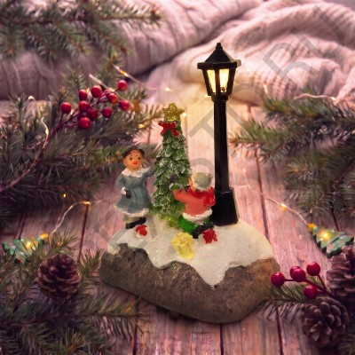 Рождественская композиция «Новогодний праздник», подсветка, музыка, полистоун, 8 см