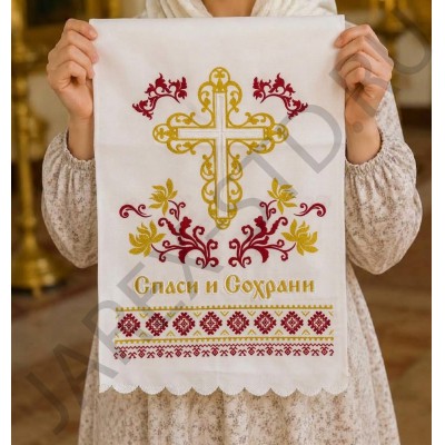 Рушник рельефный для венчания, красный, 36 x146 см