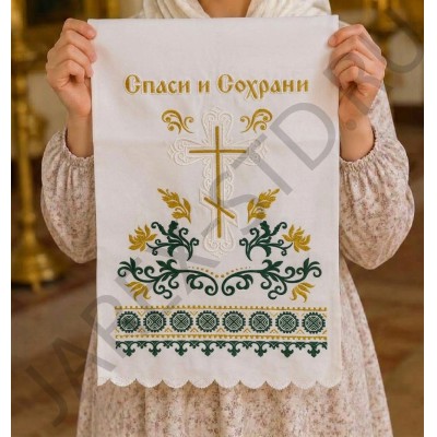 Рушник рельефный для венчания, зеленый, 36 x146 см