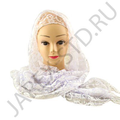 Шарф кружевной, белый, полиэстер, 40×160 см