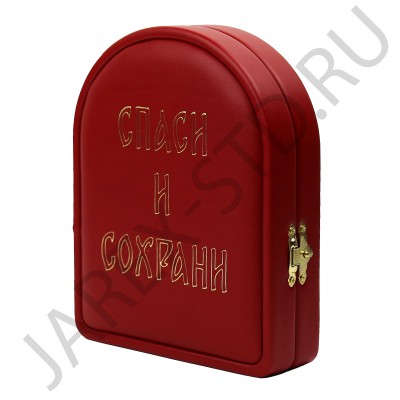 Складень "Спаситель - Казанская", арочный, красный экокожа,; 16*20.Арт.СК-КА-1620/кр