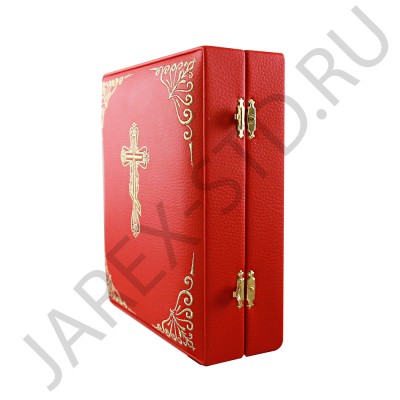 Складень "Спаситель - Казанская", красная экокожа с вышивкой, рамка багет, полиграфия; 22*24,5.Арт.СК-Б-54545