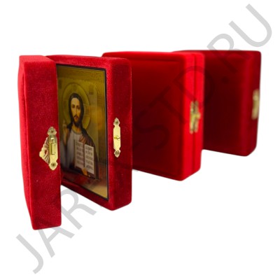 Складень "Спаситель - Казанская", красный бархат, рамка багет, полиграфия; 12*14.Арт.СК-Б-1214/кр