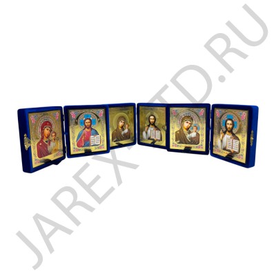 Складень "Спаситель - Казанская", синий бархат, рамка багет, полиграфия; 12*14.Арт.СК-Б-1214/син